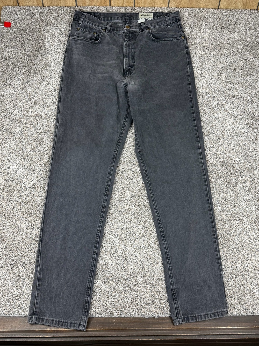 Sz 38 Tall Men’s Eddie Bauer Cotton Denim Jeans Faded Black Charcoal USA Made